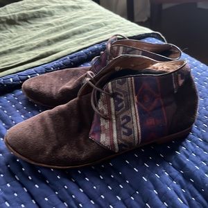 Anthropologie suede + embroidered print shoes